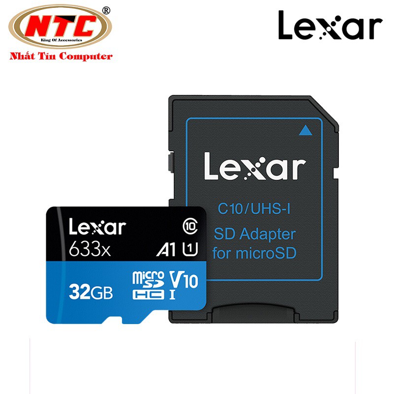 Thẻ Nhớ MicroSDHC Lexar 32GB 633x A1 V10 U1 95MB/s - kèm Adapter (Xanh)