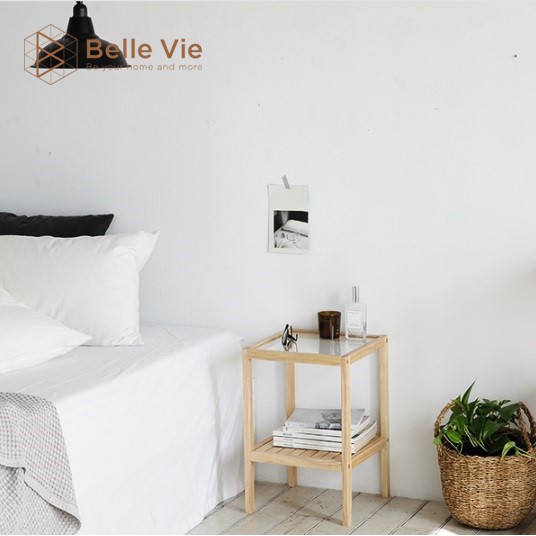 Kệ Đầu Giường BELLEVIE Mặt Kính Cường Lực 2 Tầng Tab Đầu Giường Gỗ Thông Nội Thất Lắp Ráp Nội Thất Hàn Quốc