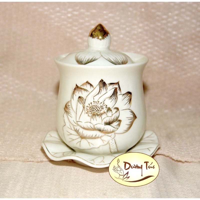 Bộ Thờ Cúng : Bình Hoa , Lư Hương - Bát Nhang , Đĩa Trái Cây , Chung Đại Bi , Án Năm Ly , Án Ba Ly Bạch Ngọc Sen Nổi