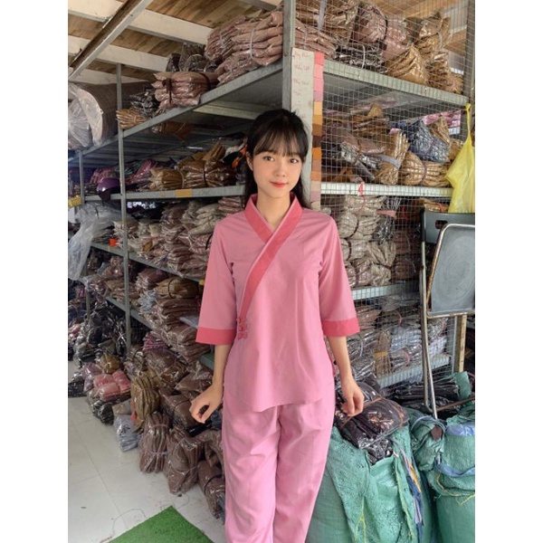 Bộ nữ đi chùa 3nút vải tixi