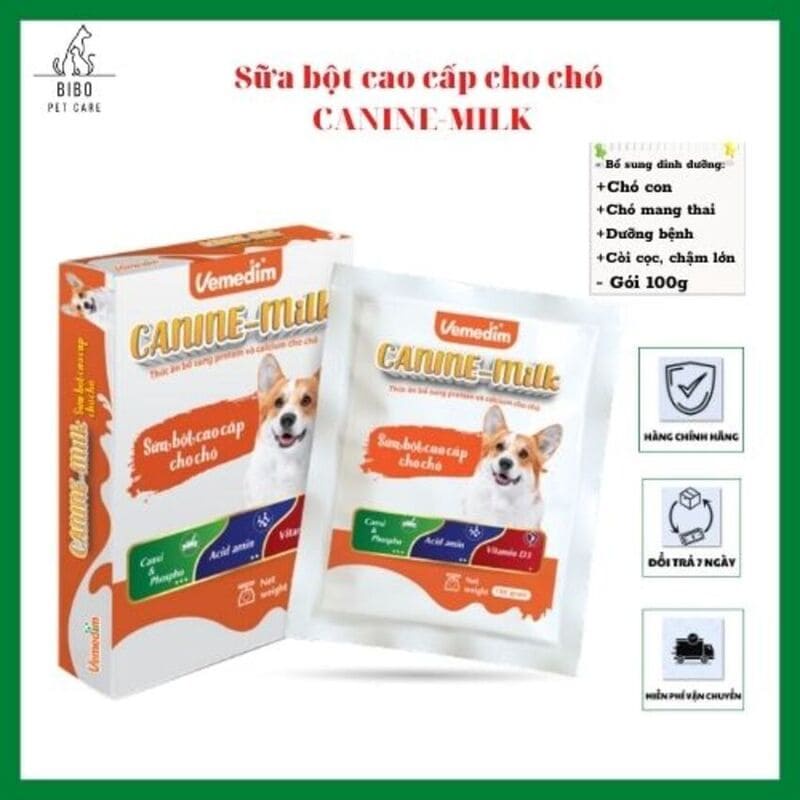 Sữa bột cho chó Canine Milk gói 100g tăng cường miễn dịch cho chó con, chó còi cọc, chậm lớn