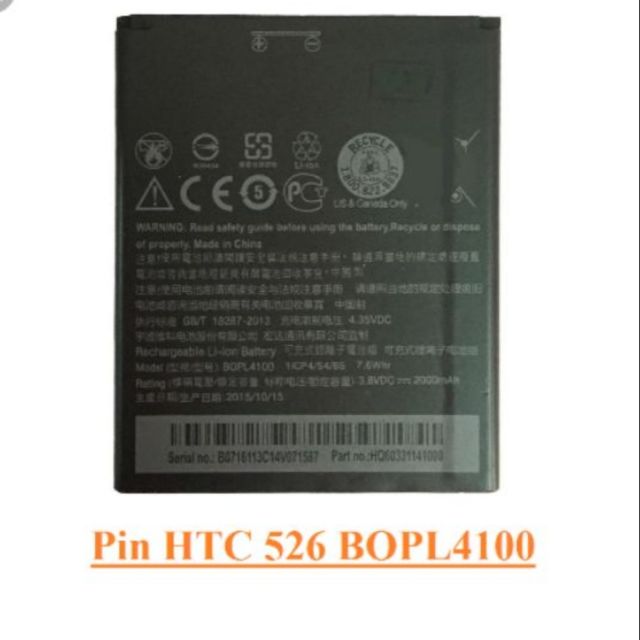 Pin xịn HTC Desire 526/526 Dual sim Bh 12 tháng