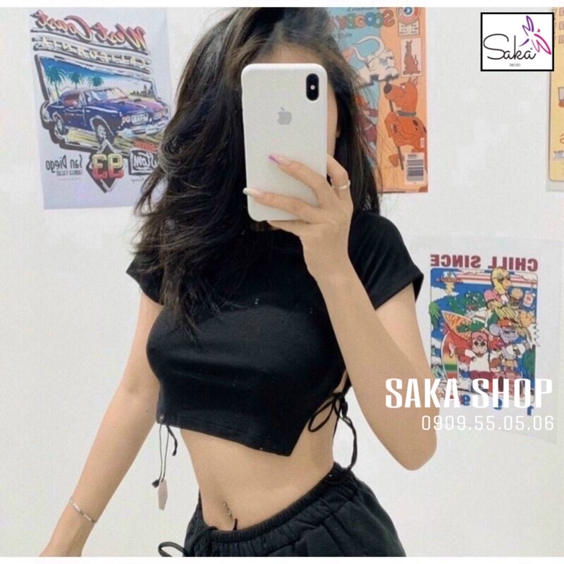 [ship 30 phút] Áo thun croptop nữ buộc dây