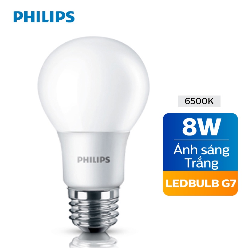 Bóng đèn LED Philips 8W siêu sáng tiết kiệm điện 6500K E27 A60 - Ánh sáng trắng