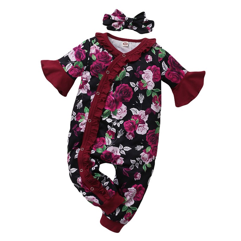 Set Áo Liền Quần Và Băng Đô Mikrdoo In Hoa Tay Ngắn Thời Trang Mùa Hè Cho Bé Trai Và Bé Gái Sơ Sinh