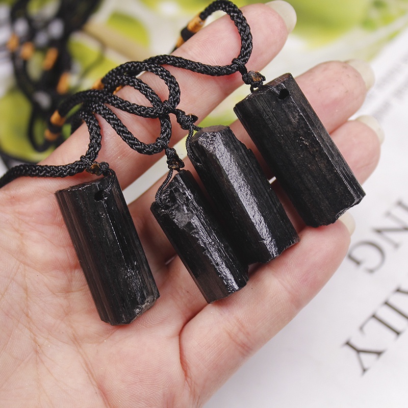 1 Mặt Vòng cổ Đá Tourmaline Đen Tự Nhiên Làm Quà Tặng