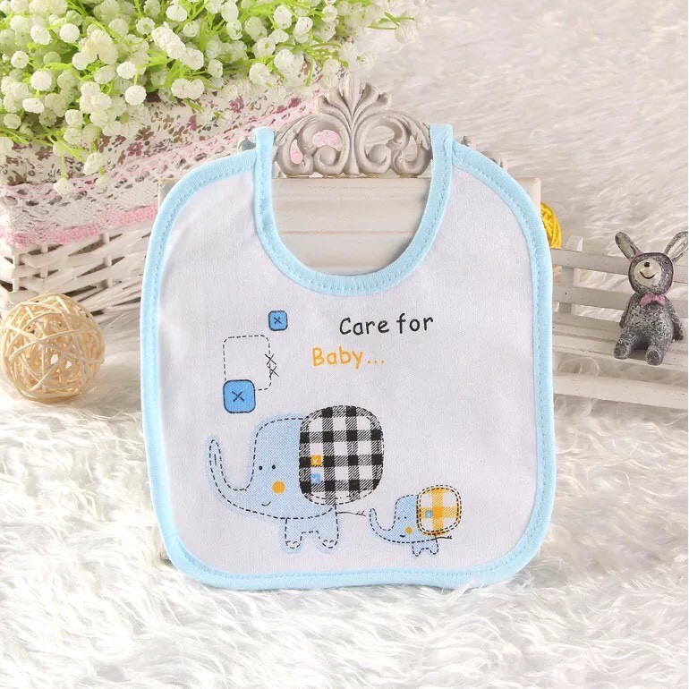 Yếm cotton buộc dây lót chống thấm in hình voi cho bé