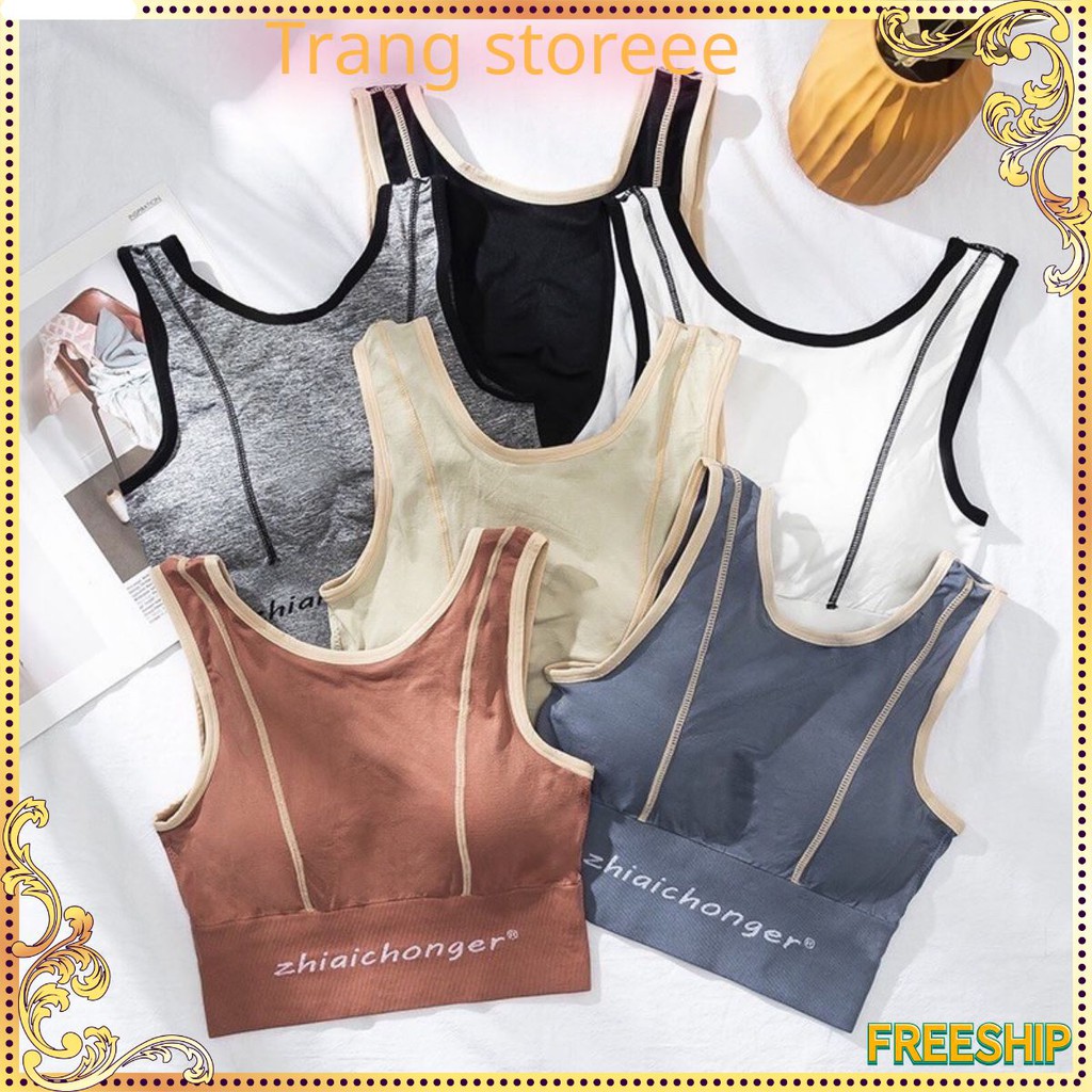 Áo Tập ❤️FREESHIP❤️ Áo bra croptop thun gân viền nổi 660 Trang Storeee