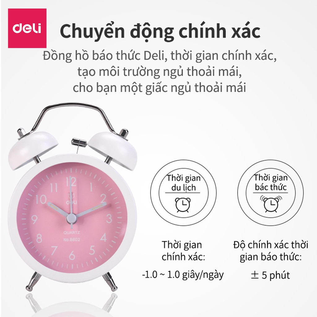 [Mã LIFEDL44 giảm 50K đơn 99K] Đồng hồ báo thức Deli - Xanh dương/Xanh lá/ Hồng - 8802