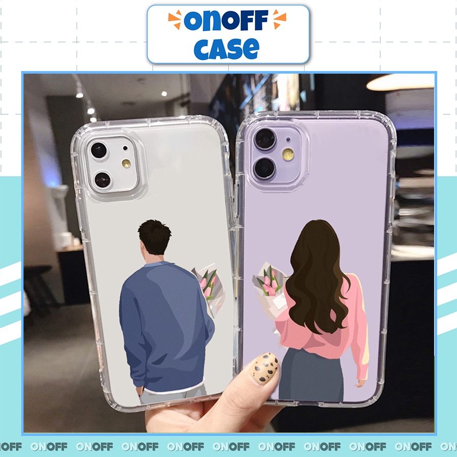 Ốp Lưng Iphone Silicon Chống sốc Cặp Đôi Ôm Hoa , Dẻo trong,Iph6/6plus/7/7plus/8/8plus/x/xs/11/12/pro/13/promaxOnoffcase