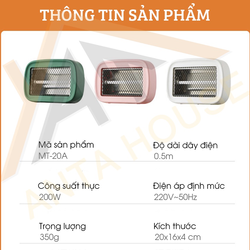 Đèn Sưởi Mini AntaHouse - Đèn Sưởi Để Bàn Cho Văn Phòng Bàn Làm Việc Phòng Ngủ - Siêu An Toàn - Nhỏ Gọn - Tiện Lợi