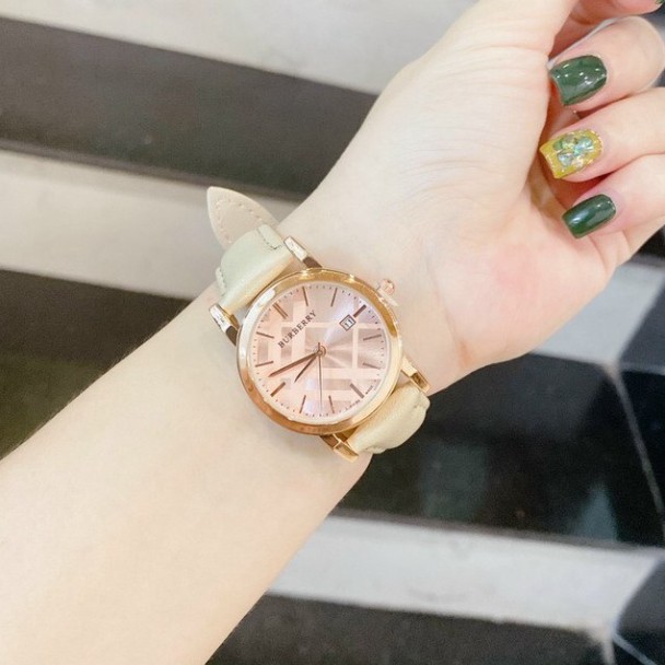 Đồng hồ dây da nữ Burberry mặt hồng, bảo hành 12 tháng, có box MTP-STORE