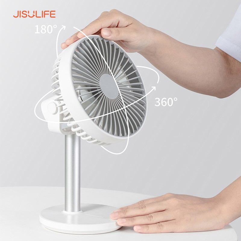 Quạt mini để bàn  tích điện Jisulife F7B, xoay 360 độ, 4 cấp gió, hoạt động 10 giờ liên tục