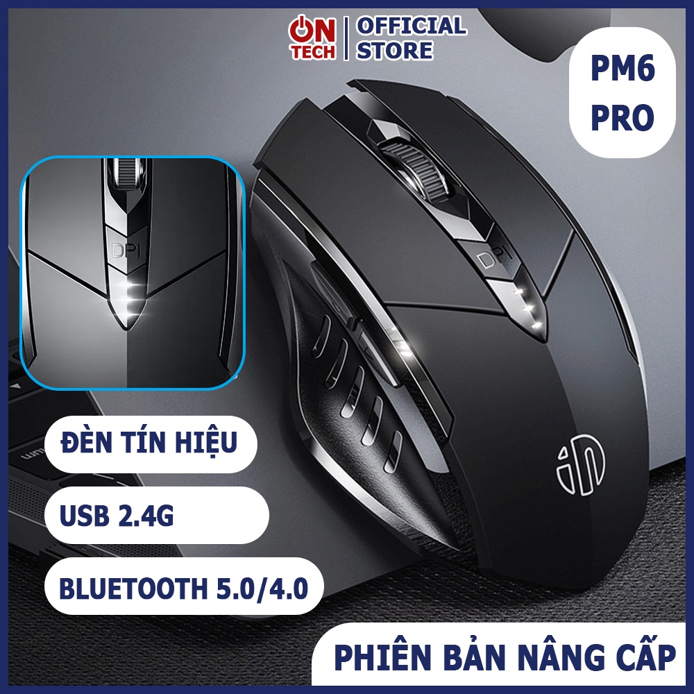 Chuột Bluetooth Gaming Không Dây Inphic PM6 Pro Chuột Không Dây Chống Ồn Chống Mỏi Tay Có Cổng USB Sạc Pin Có Đèn Led