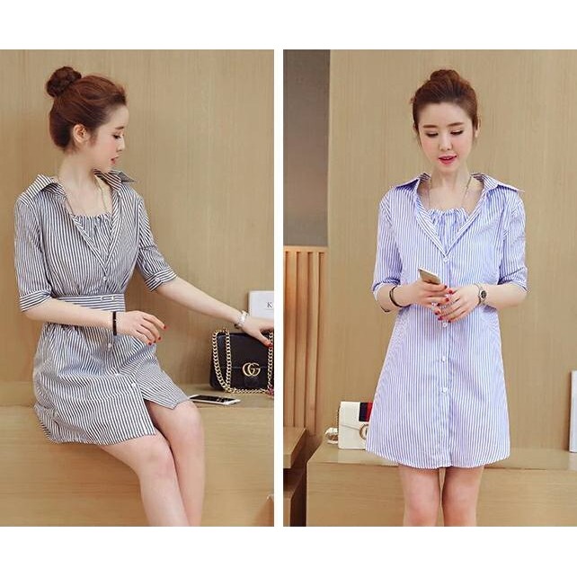 Váy sơ mi kẻ yếm rời HOT