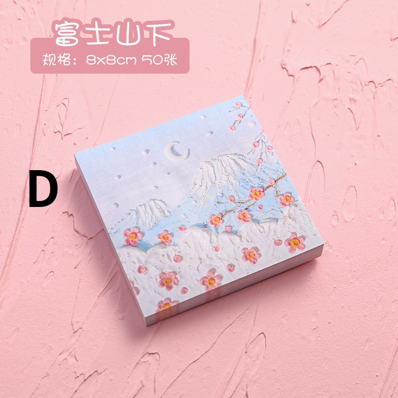 Set 50 Giấy Note Ghi Chú Hình Vuông In Họa Tiết Tranh Sơn Dầu Diy Cho Học Sinh