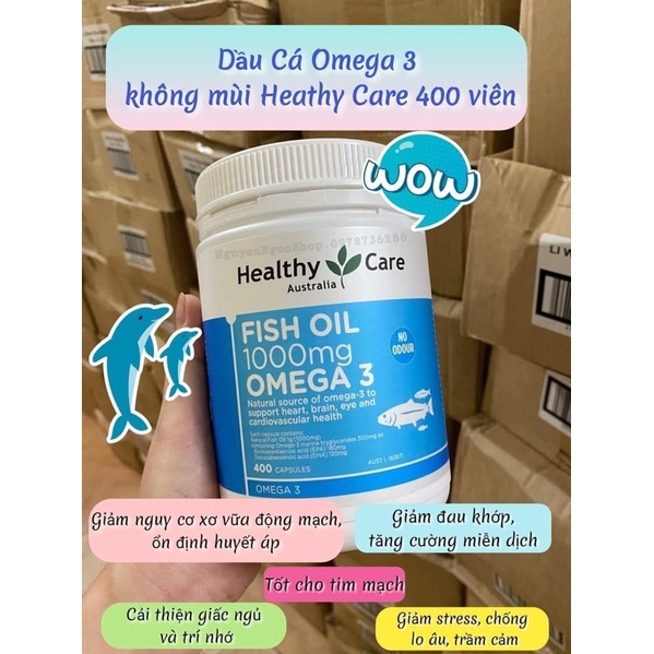 Dầu Cá Tự Nhiên Fish Oil Healthy Care Omega 3 1000mg, 400 viên