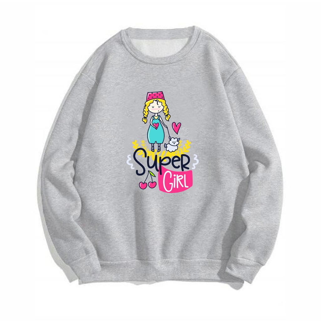 Áo Sweater nữ in hình Super Girl dễ thương, kiểu hoodie chui đầu William - DS101