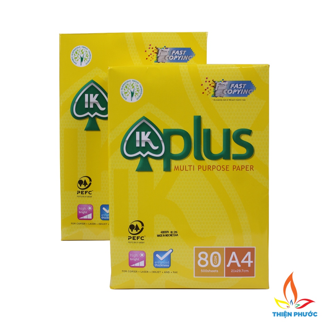 Giấy A4 IK Plus 80gsm dày 500 tờ trắng mịn SUKADO GIKA480