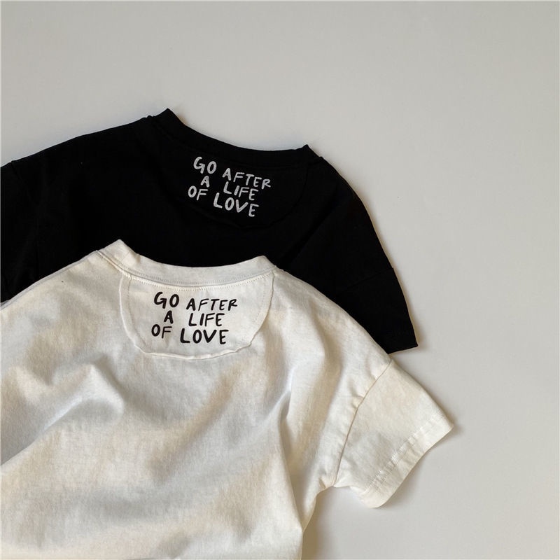 Hàng Có Sẵn Áo Thun Cotton Màu Đen/Trắng In Chữ Phong Cách Nhật Hàn Nhật Bản Thời Trang Cho Nam Và Nữ Trẻ Em