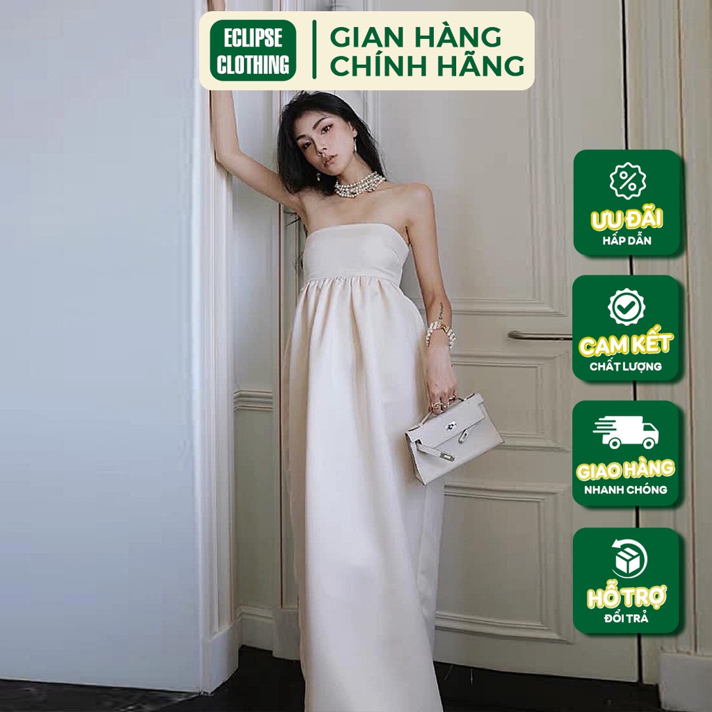 Váy Quây Trắng Maxi Chất Liệu Dệt Form Đứng Sang Trọng Thiết Kế Thân Dưới Phồng Tạo Điểm Nhấn Quyến Rũ