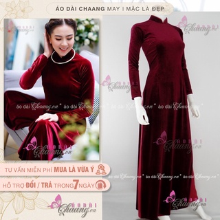 Áo dài nhung đỏ đô đậm_Chaang_May áo dài truyền thống, vải áo dài đẹp co giãn tốt