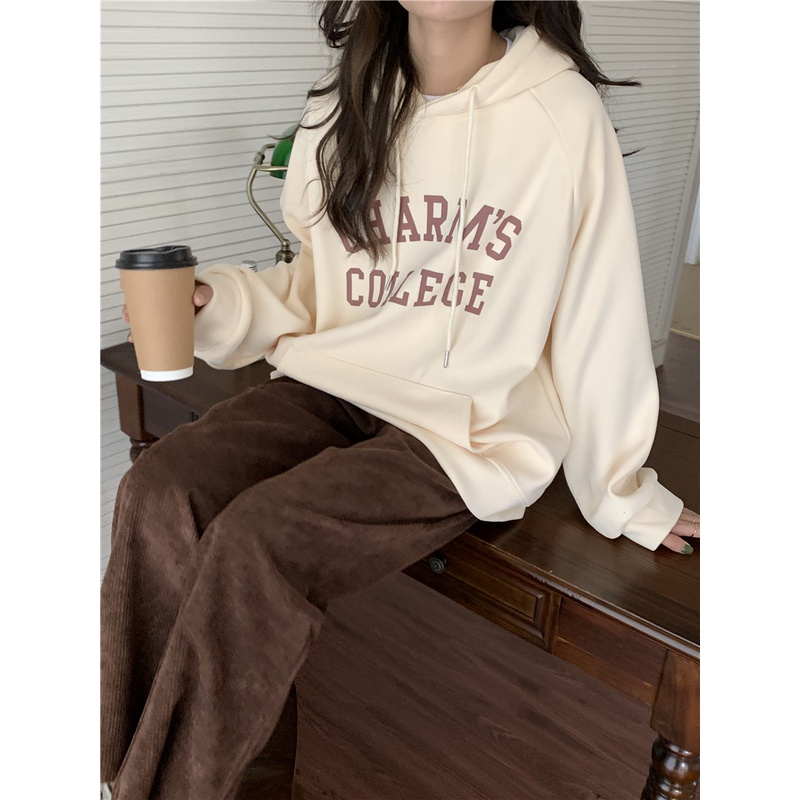 Áo Hoodie Mỏng Tay Dài Dáng Rộng In Chữ Màu Hồng Thời Trang Hàn Quốc Mới