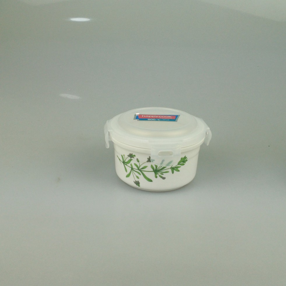 Hộp cơm sứ 3 tầng tròn Happycook có túi đựng cao cấp
