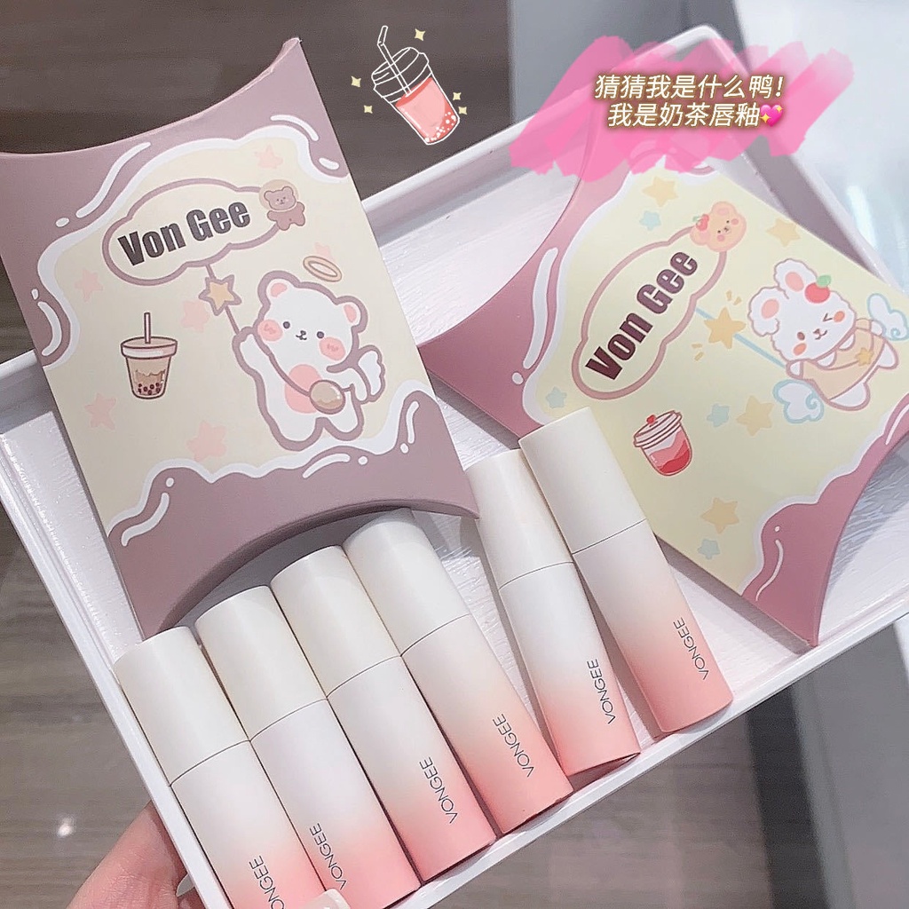 【Von Gee】bộ Son Kem Lì Màu Trà Sữa Mịn Màng Màu Trắng