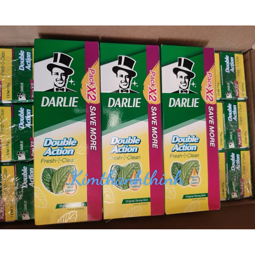 (KTT) Hộp 2 cây kem đánh răng ông tây đen DARLIE 170gr hương bạc hà ( Hàng chuẩn Thái Lan) loại 1