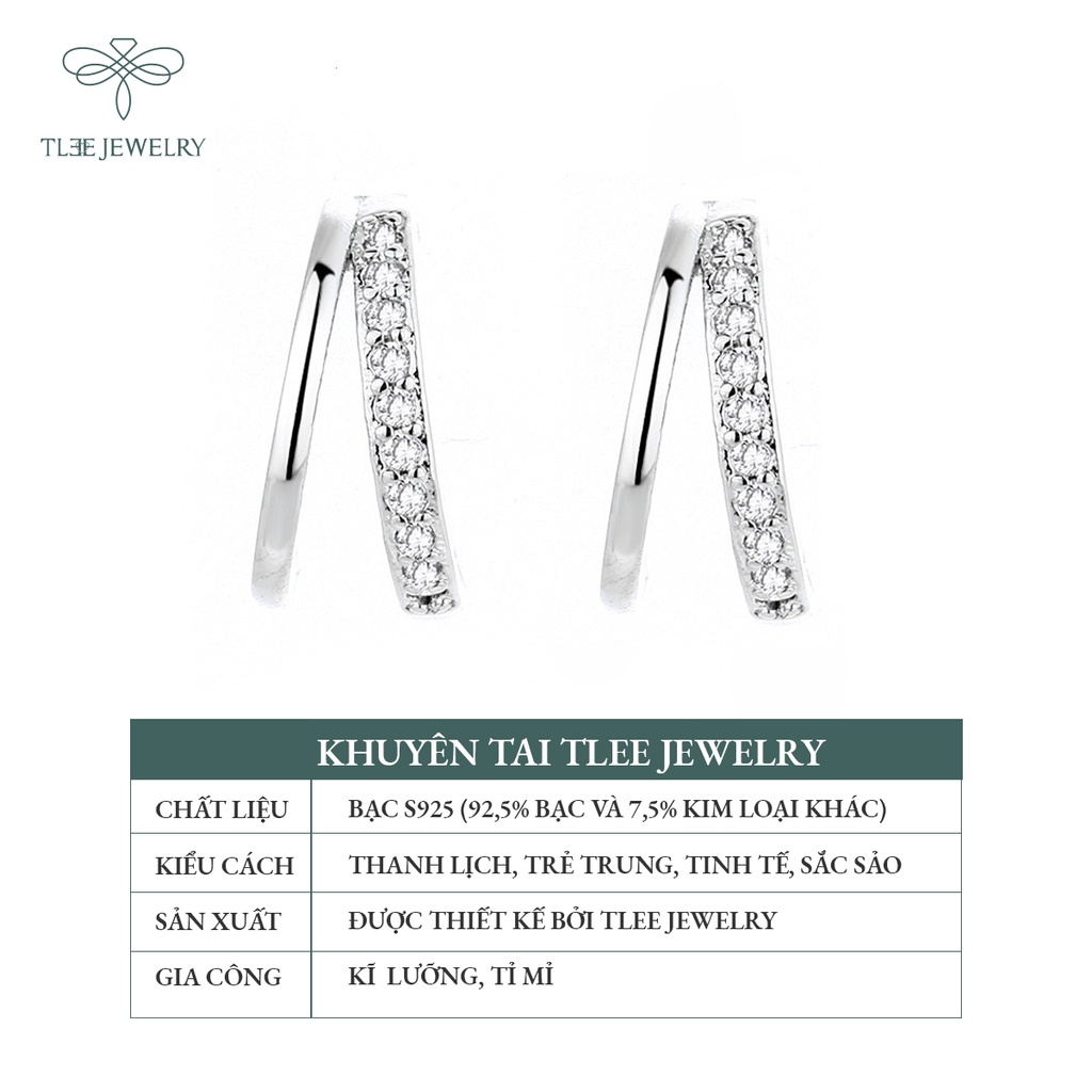 Khuyên tai bạc nữ TLEE móc kép cá tính nạm đá sang trọng NCJ B0199