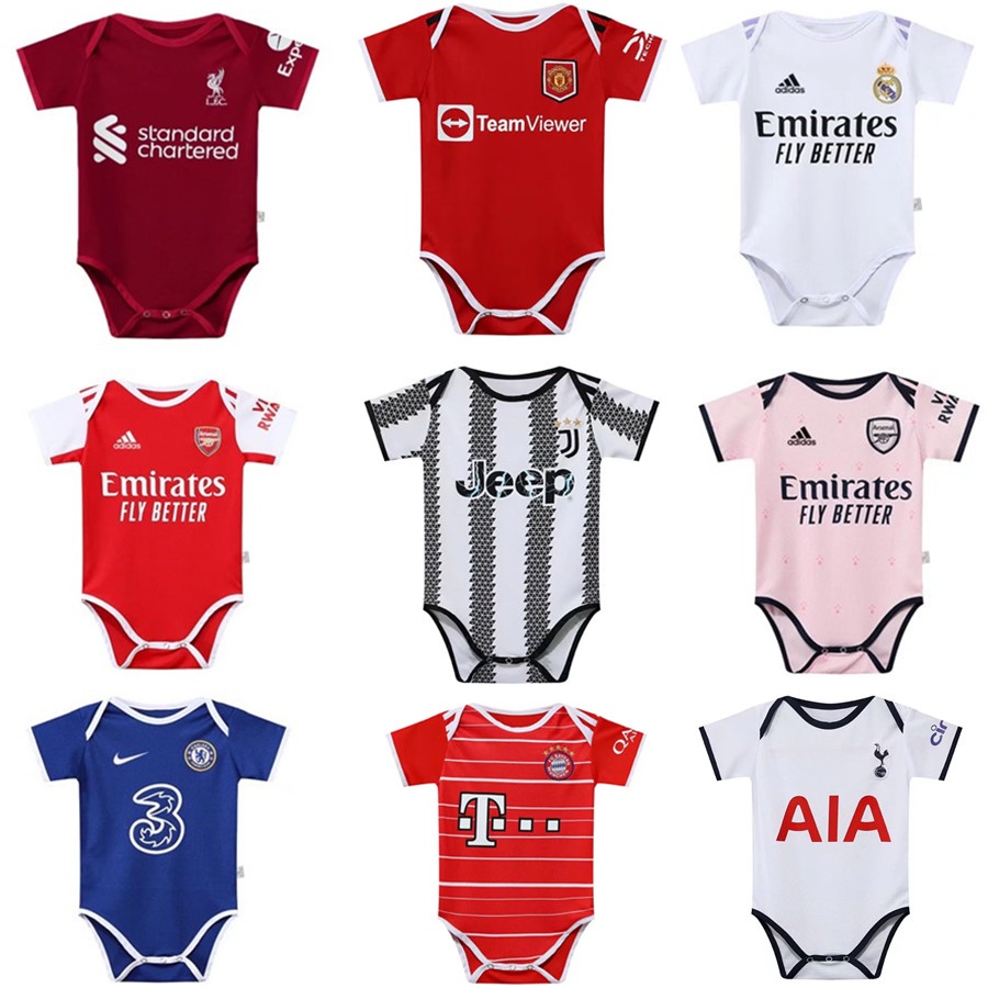Bộ Áo Liền Quần Hình Câu Lạc Bộ Real Madrid PSG Bayern Munich Chelsea Barcelona Juve Milan maillot de foot Cho Trẻ Sơ Sinh