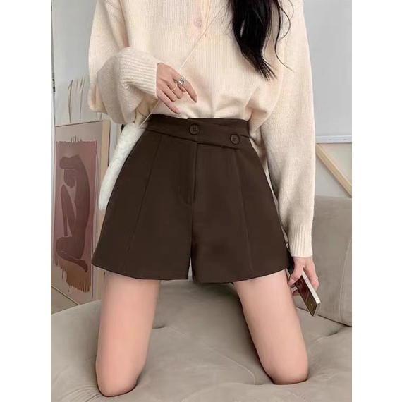Quần Short Len Lưng Cao Ống Rộng Thiết Kế Mới Thời Trang Mùa Thu Dành Cho Nữ