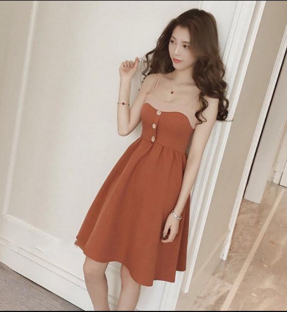 [Mã WABRWA15 giảm 15% đơn 300K] Zerasy - Đầm 2 dây đính nút ngực cực dễ thương | BigBuy360 - bigbuy360.vn