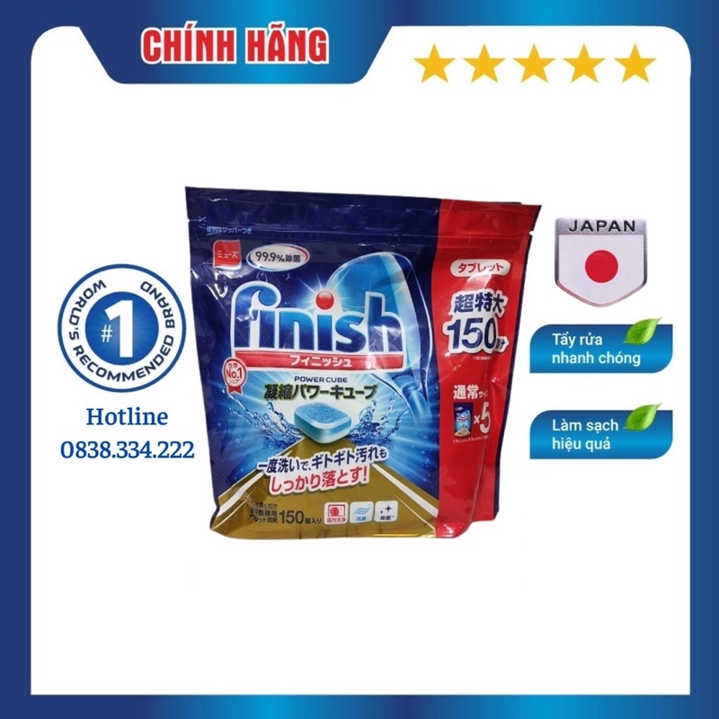 [HCM] Túi Viên Rửa Chén Bát Finish Nhật Bản Power Cube 150 viên chuyên dùng cho mát rửa chén bát