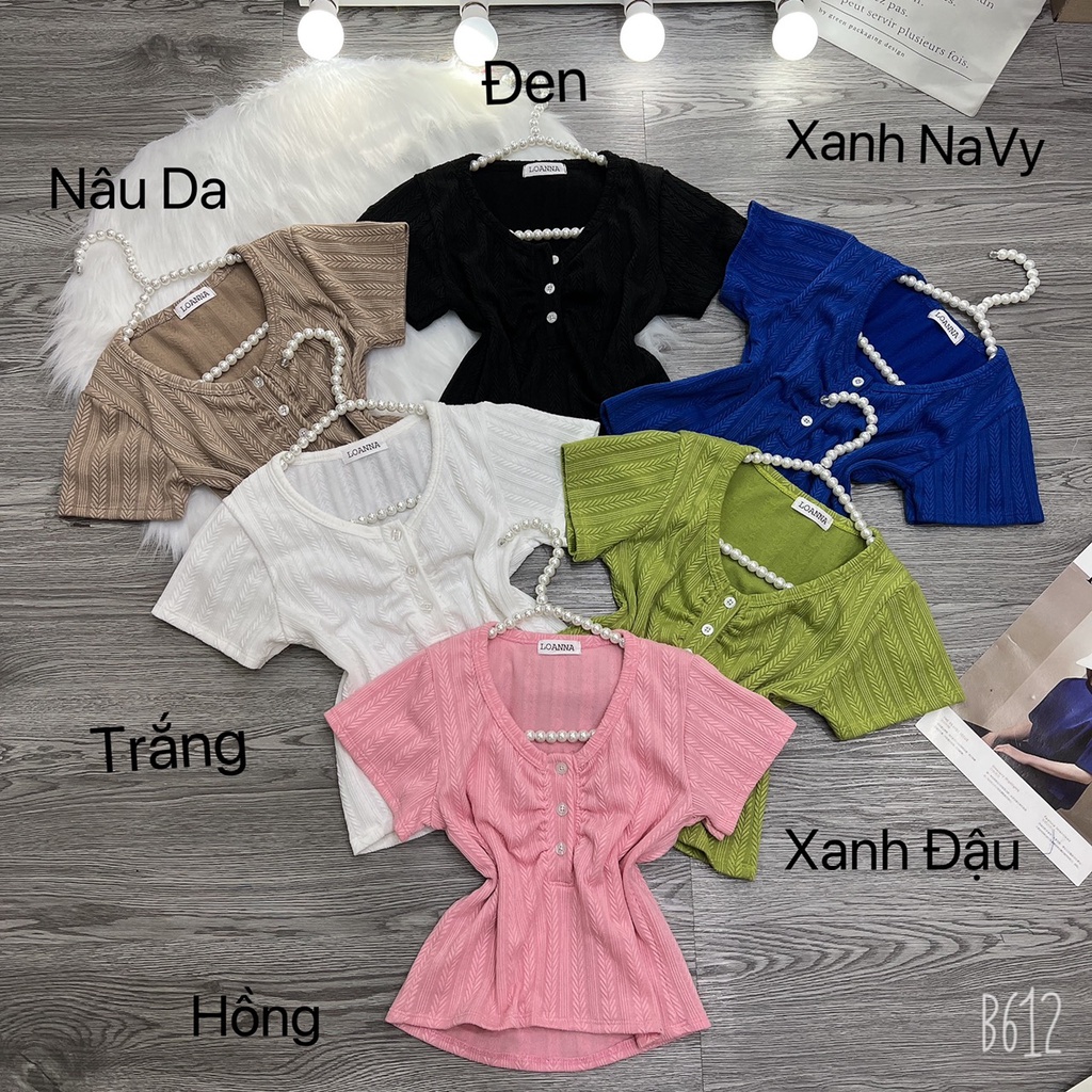 Áo thun CROPTOP body tay ngắn phối cúc gân xương cá