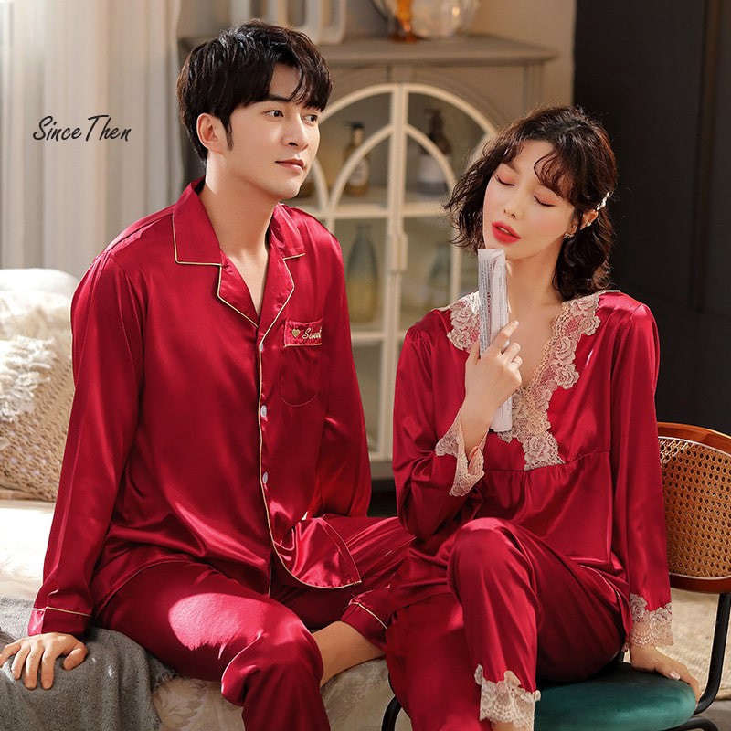 Đồ ngủ đôi nam nữ dài tay phối ren sang chảnh màu đỏ, hàng có sẵn - Since Then | BigBuy360 - bigbuy360.vn