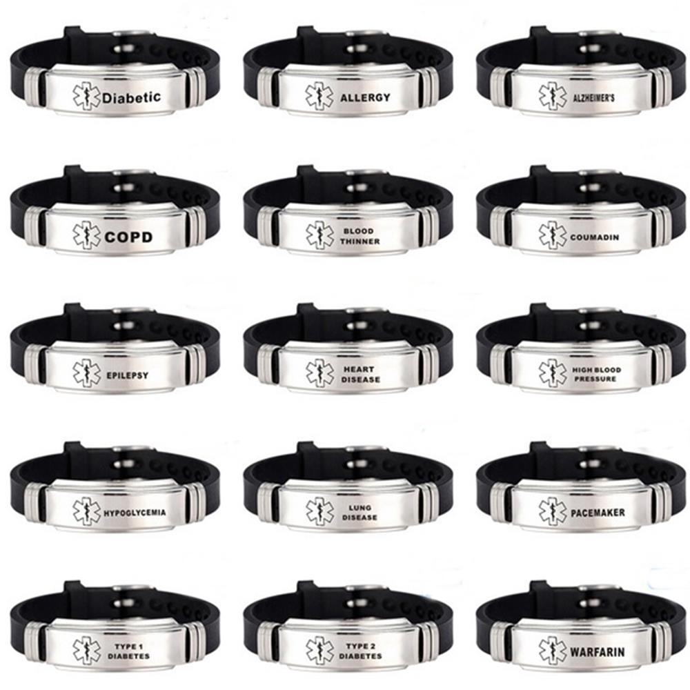 [Hàng mới về] Vòng tay cảnh báo y tế dây silicone mặt thép không gỉ thời trang cho nam và nữ