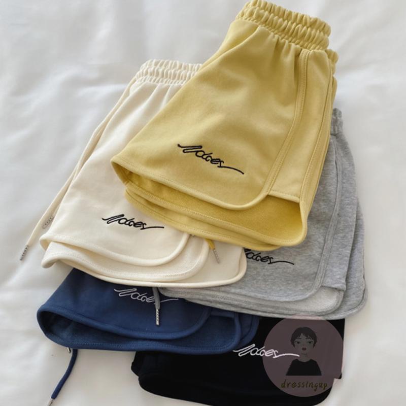 Quần Short Nữ Lưng Thun Rút Dây Thêu Chữ Thời Trang