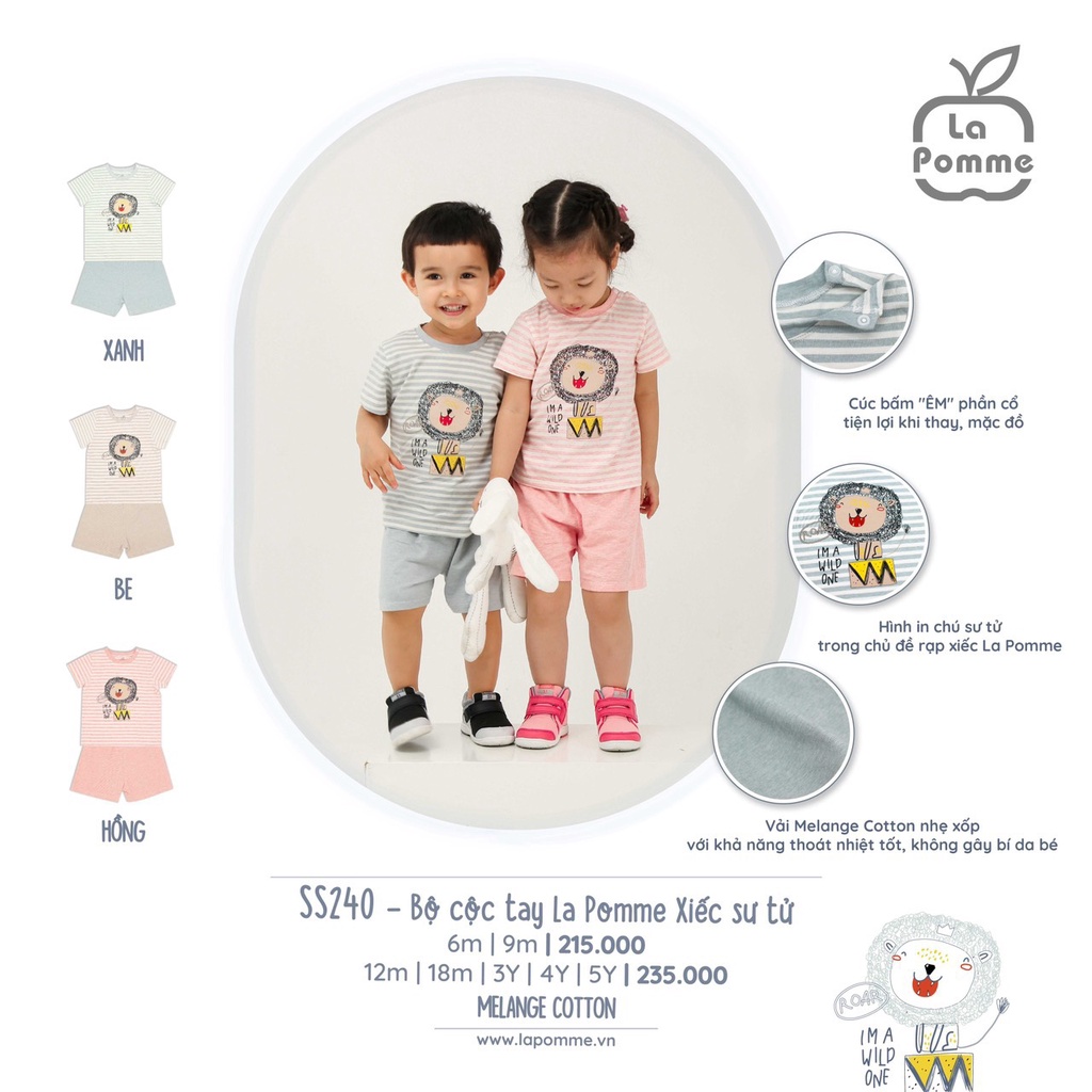 [CHÍNH HÃNG]Bộ cộc tay quần đùi trẻ em cúc bấm cổ tiện lợi họa tiết xiếc sư tử SS240 La Pomme