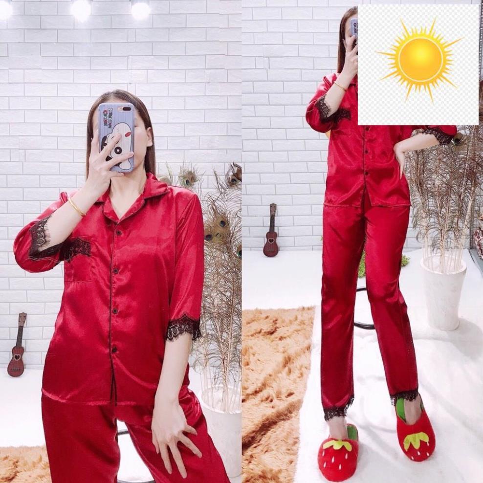 🌺✅ ĐỒ NGỦ PHI LỤA CAO CẤP PHỐI REN - PIJAMA NỮ - TAY LỬNG QUẦN DÀI - QUEEN PIJAMA SHOP 🌺✅