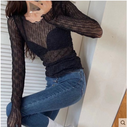 Áo lưới ren mỏng tay dài cổ tròn thời trang cho nữ MS275