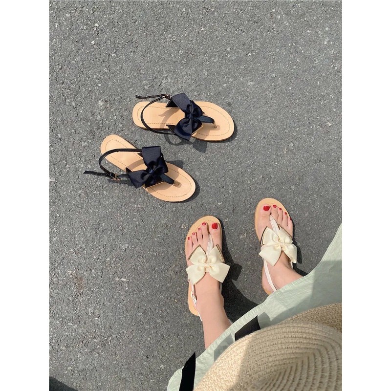 [ Order ] Giày Sandal Kẹp Nơ Đi Biển Không Gót