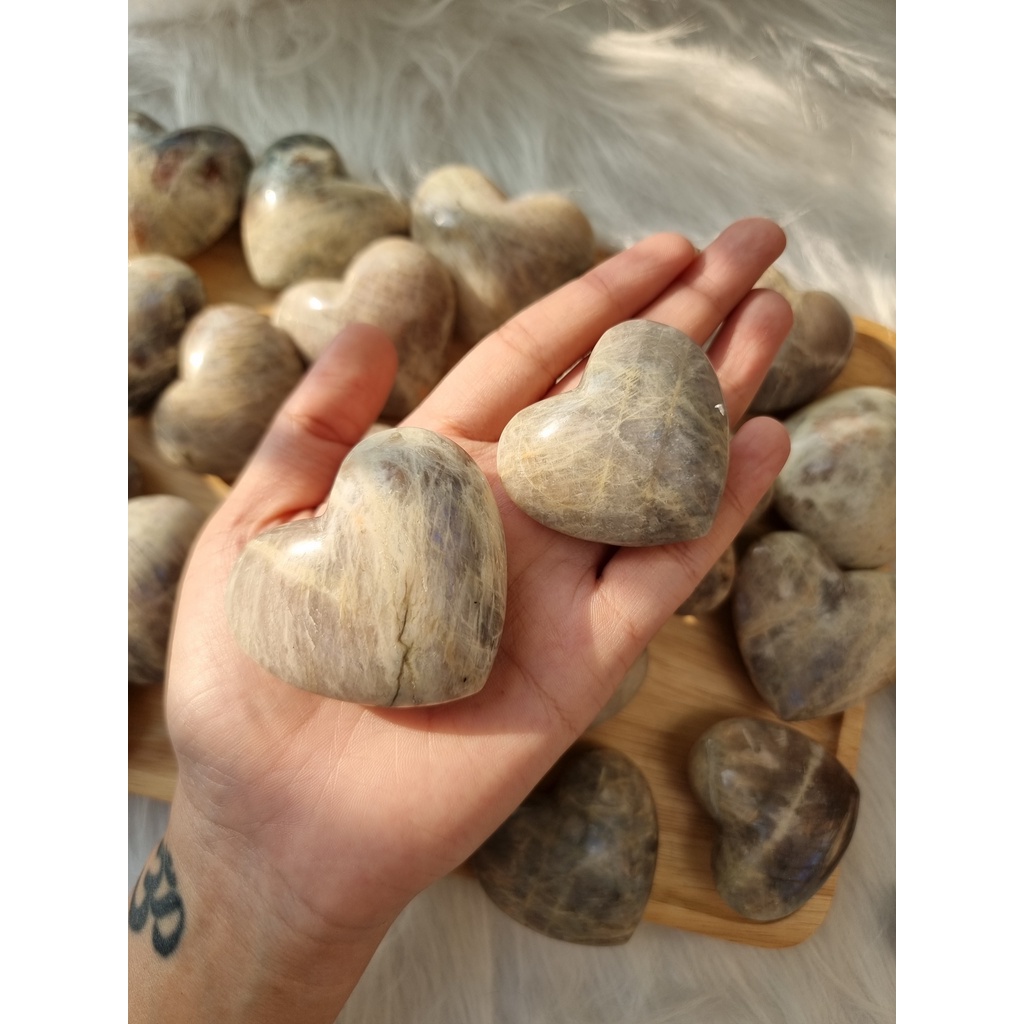 Tim đá Mặt trăng (Rainbow Moonstone Palm) tự nhiên, đá thanh tẩy trong Tarot, Reiki, thiền định, phong thủy