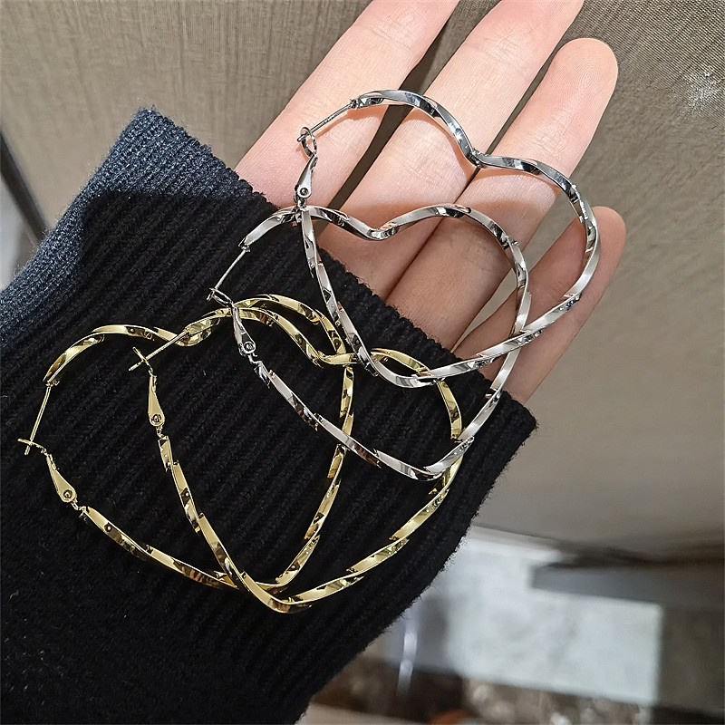 Bông Tai Dạng Vòng Hình Trái Tim Bằng Bạc 925 Thời Trang Phong Cách Hàn Quốc