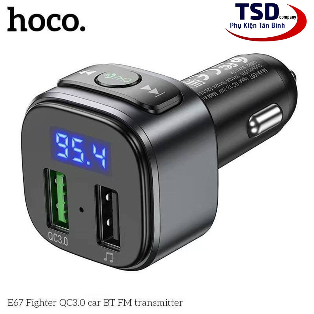 Tẩu Sạc Xe Hơi Đa Năng Hoco E67 Chính Hãng ( Sạc Nhanh 18W, Bluetooth 5.0, USB, FM )