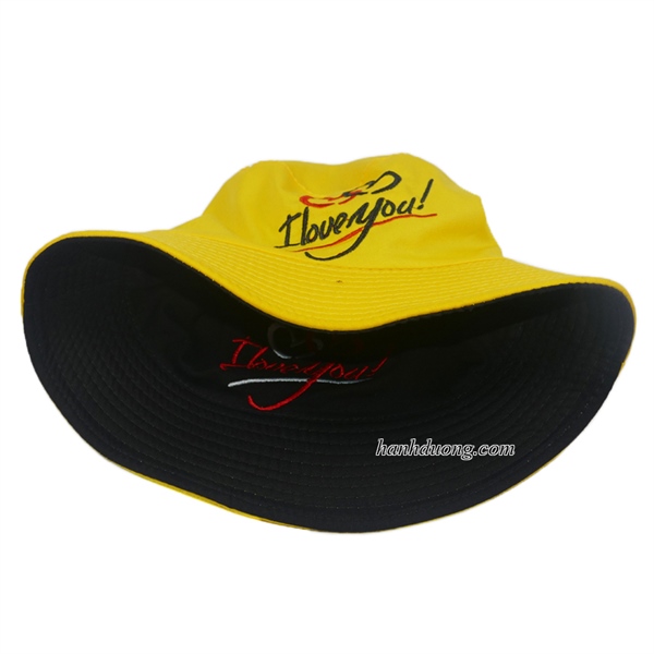 Nón bucket 2 mặt thêu hình trái tim I LOVE YOU