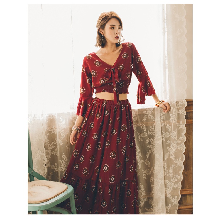 Váy boho dáng xòe đi biển chụp ảnh siêu đẹp