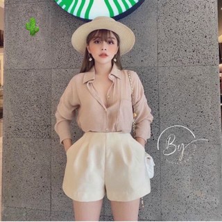 🍓 Quần short nữ xếp li eo kaki bóng QC