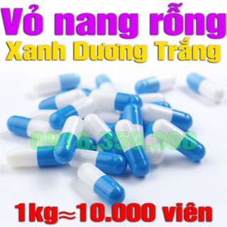 1kg Vỏ nang size 0, viên nang rỗng, viên con nhộng, empty gelatin, viên thuốс rỗng xanh dương trắng